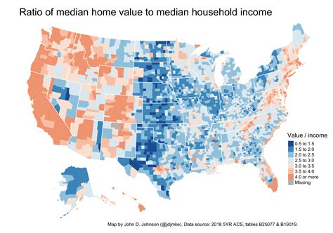 Ratio Of Median Home Value To Median Household Income In Us Counties