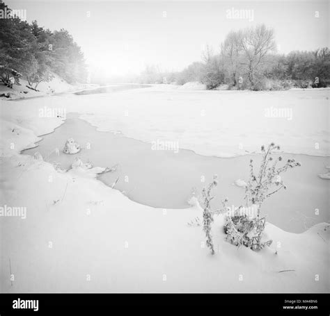 Landscape Winter River Foggy Morning Stock Photo Alamy