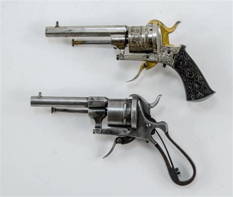 Two Lefaucheux Pinfire Revolvers Engraved Auction Online Revolver
