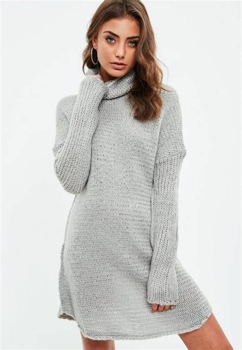 Missguided Gray Knit Turtle Neck Sweater Dress Turtleneck Sweater