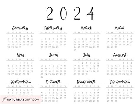 2024 Yearly Calendar 2024 Calendar Printable 2024 Printable Calendar