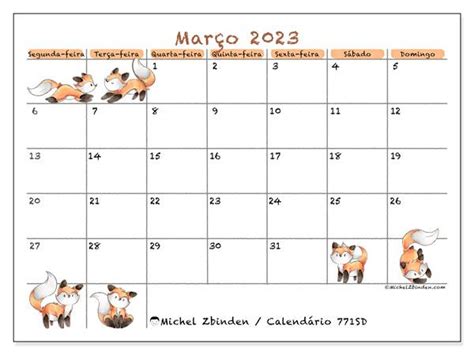 Calendário De Março De 2023 Para Imprimir “771sd” Michel Zbinden Pt