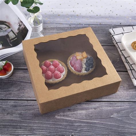 [25pcs]10inch Brown Natural Kraft Bakery Pie Boxes With Pvc Windows Large Cookie Box Disposable