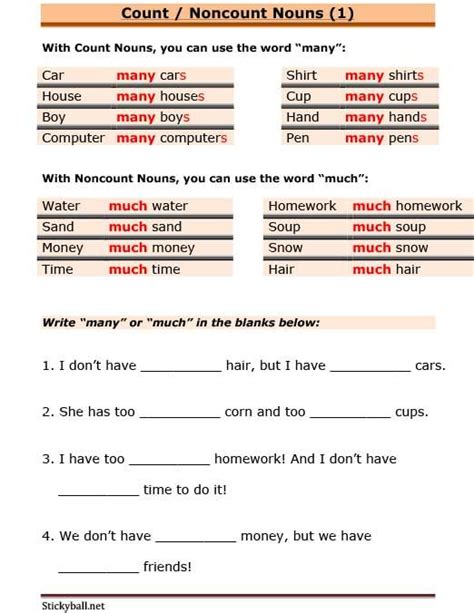 Esl Grammar Worksheets Count Noncount Nouns 1 Grammar Worksheets