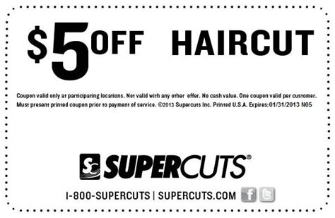 Find coupons, offers, promotions, specials, and discounts on haircuts, color and other hair services at supercuts salons near me. Supercuts coupon $5 - COUPON