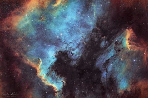 The North America And Pelican Nebulae Narrowband Rastrophotography