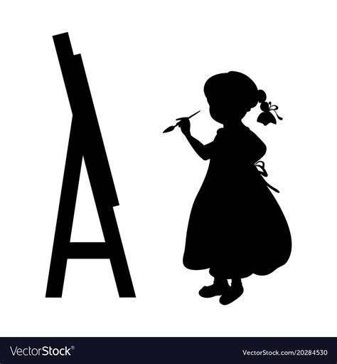 Silhouette Girl Artist Paints On Canvas Royalty Free Vector