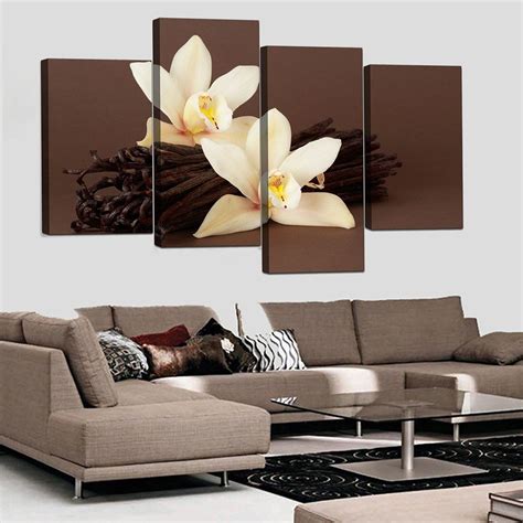 4pcs Frameless Oil Canvas Prints Orchid Floral Pictures Universe Space
