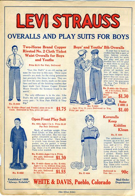 Levi Strauss Catalog 1920s Levis Vintage Clothing Vintage Jeans Vintage Advertisements