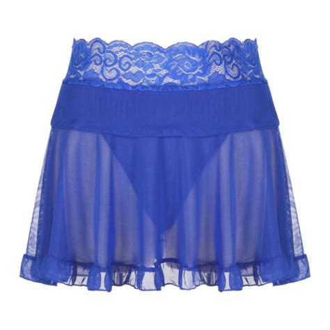 Womens Sexy See Through Mesh Mini Skirt Lace Trim High Waist Skirts With Thongs Ebay