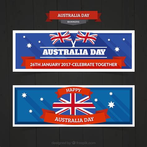 Free Vector Flat Australia Day Banners With Flags And Stars