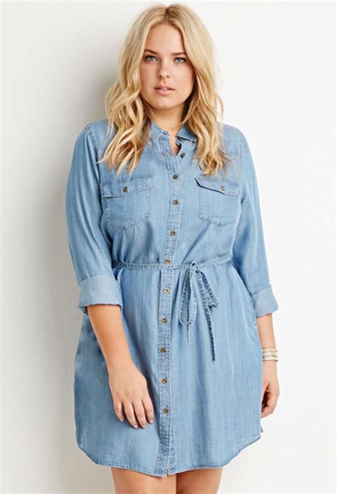 Forever 21 Plus Size Belted Chambray Shirt Dress Youve Been Added