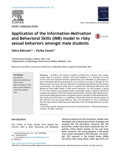 PDF Application Of The Information Motivation And Behavioral Skills IMB Model In Risky