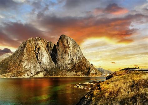 Scandinavia Scenic Nordic Landscape Mountains Lofoten Stock Image