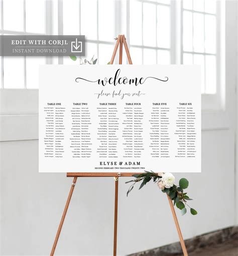 Wedding 6 Long Table Seating Chart Printable Editable Etsy