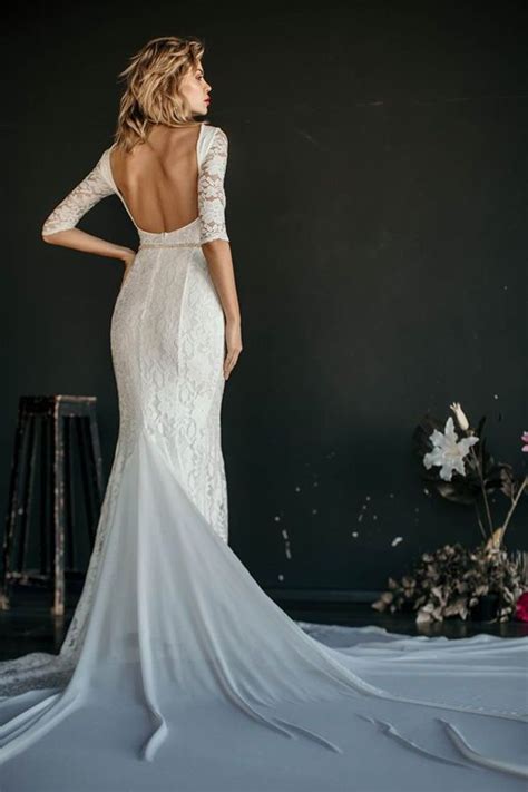 Backless Lace Trumpet Wedding Gown Long Sleeve Bridal Gown Lace