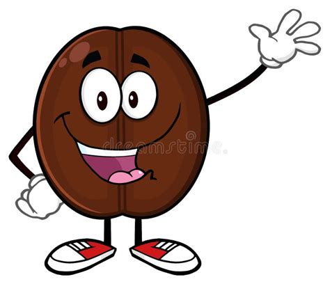 Happy Coffee Bean Cartoon Mascot Character Waving With Speech Bubble