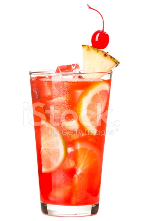 Mai Tai Fruit Punch Cocktail Drink Isolated On White Background Stock