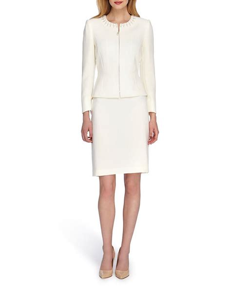 Lyst Tahari Petite Pearly Collar Peplum Waist Skirt Suit In White