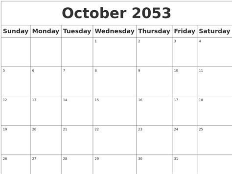 October 2053 Blank Calendar