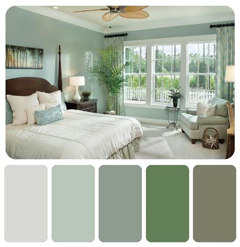 And, continue your color expression into your master bath with these coordinating paint colors. Cool green bedroom scheme | Bedroom color schemes, Bedroom ...