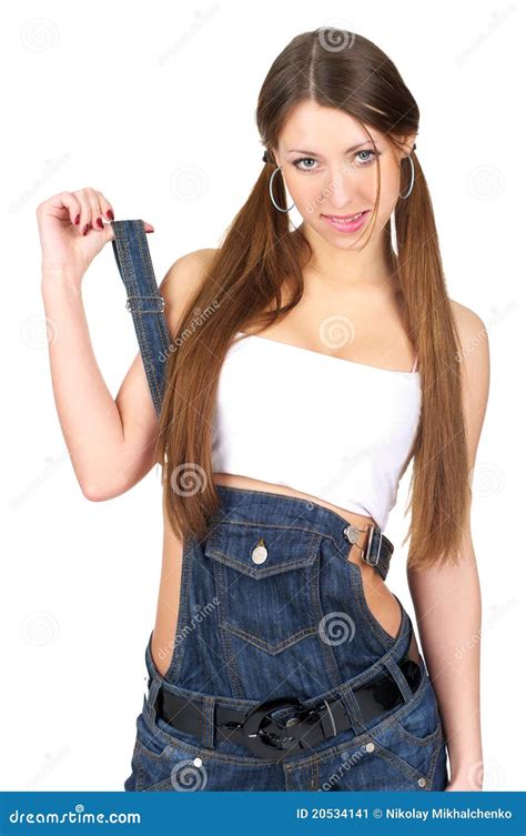 Woman In Denim Overalls Stock Image Image Of Adult Looking