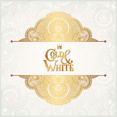 Gold With White Floral Ornaments Background Vector Illustration Set 10