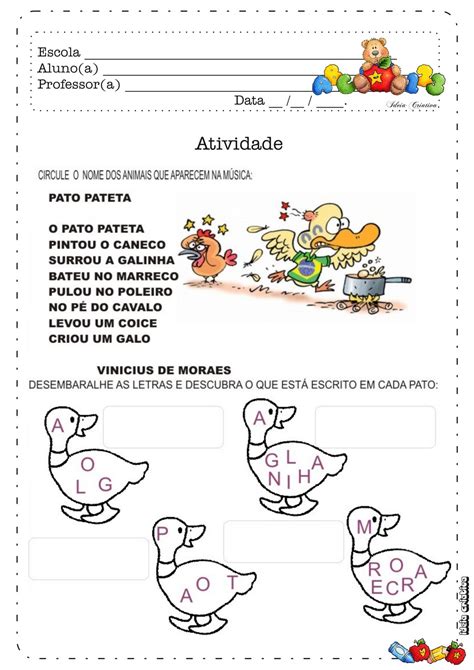Atividade Texto Pato Pateta 2º Ano Ideia Criativa Gi Carvalho