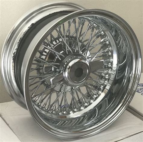 New 13x7 Inch Chrome 72 Spoke Cross Lace Wire Wheels W Accessories Included Set Of 4 For Sale