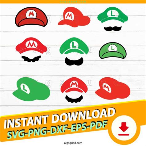 Super Mario Hats SVG PNG Cricut Luigi Hat Svg Bundle