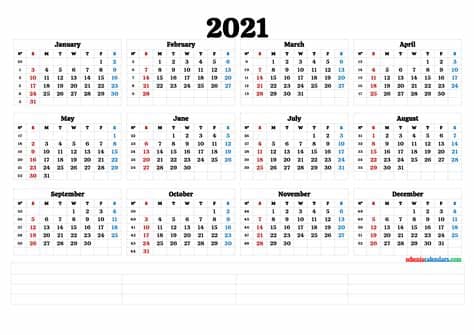 Popular 2021 calendar template pages. 2021 Annual Calendar Printable (6 Templates) | Free ...