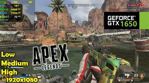 Gtx 1650 Apex Legends 1080p Low Medium And High Settings Youtube
