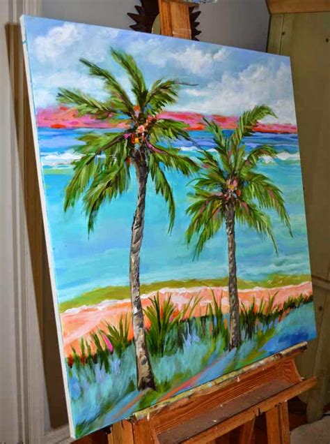 Palm Tree Beach Painting By Karen Fields 30 X 30