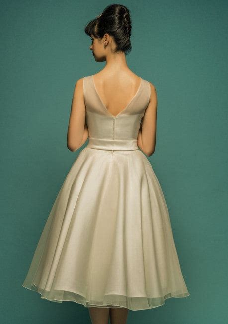 Retro Vintage Tea Length Organza Wedding Dress With V Back Jojo Shop