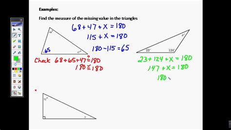 Finding Missing Angle Measures In Triangles Youtube