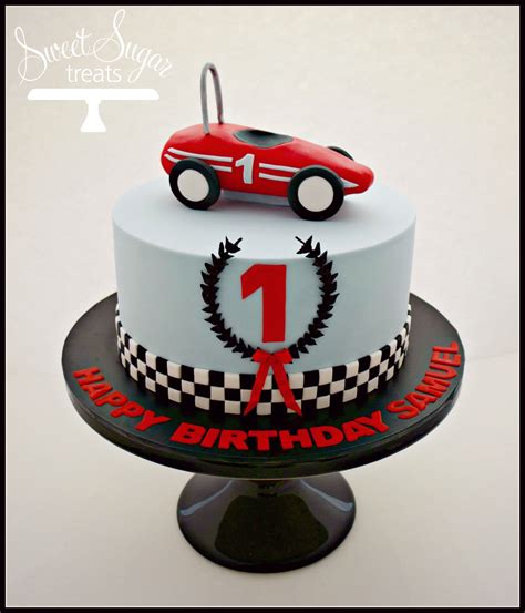 Vintage Racecar First Birthday Cake In Blue And Red Race Car Birthday