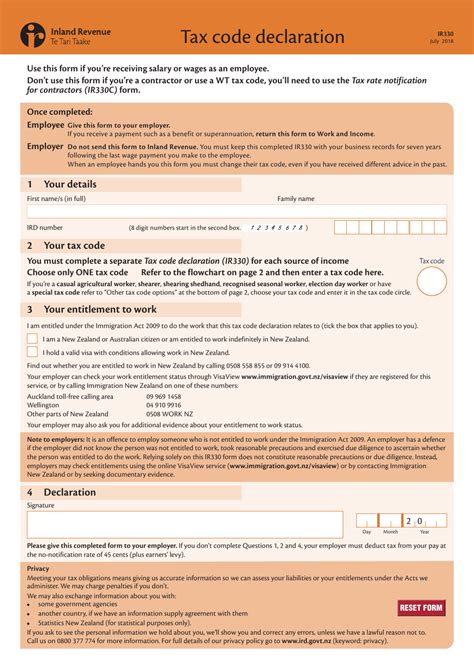 Do i need to file a tax return nz. Form IR330 Download Fillable PDF or Fill Online Tax Code Declaration New Zealand | Templateroller