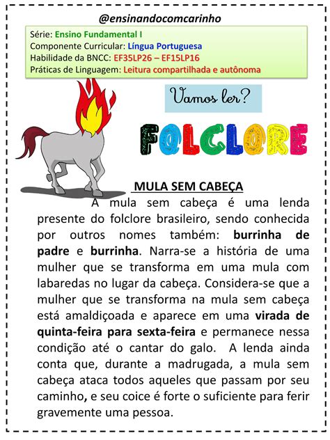 Lendas Dos Personagens Do Folclore Em PDF Para Imprimir