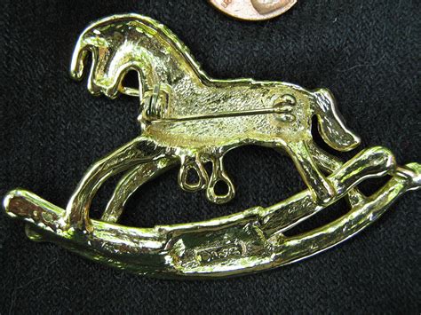 Rocking Horse Brooch Pin Satin Finish Goldtone Marked Ajc Etsy