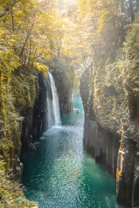Waterfall And Boat At Takachiho Gorge In Takachiho