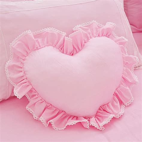 100 Cotton French Pink Heart Shape Princess Lace Ruffled Pillow Girl