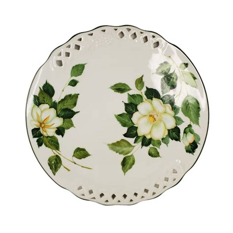 Vintage Brunelli Tiffany Cake Plate Reticulated Lattice Magnolia Flower