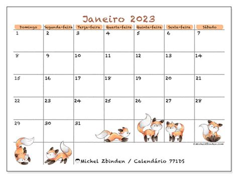 Calendário De Janeiro De 2023 Para Imprimir “771ds” Michel Zbinden Br