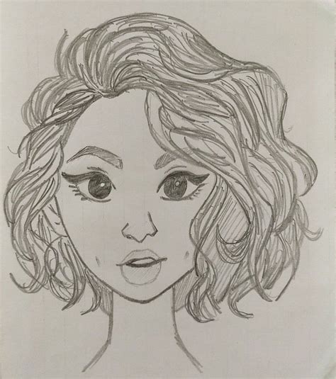 Girl With Curly Hair Sketch Cute Sketches Hair Sketch Easy Drawings