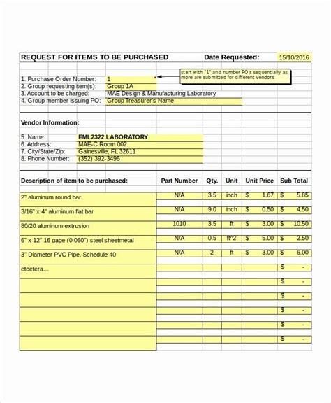 Parts Order Form Template Excel