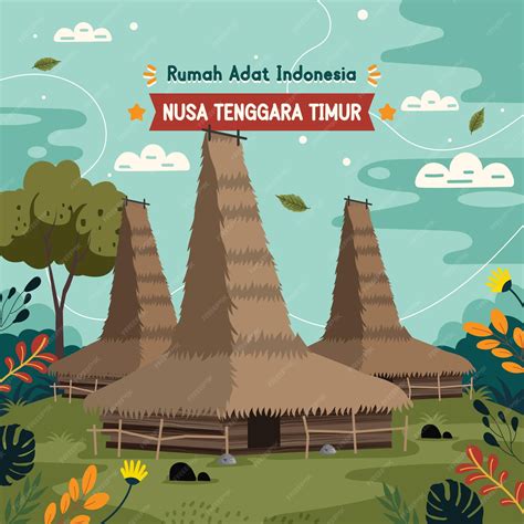 Rumah adat Indonesien Nusa Tenggara Timur | Premium Vektor
