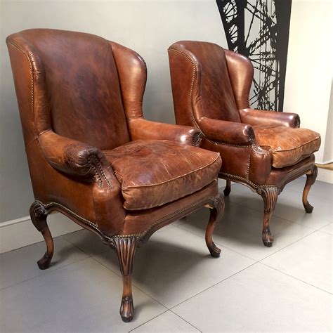 Explore our selection of leather wing chairs and leather accent chairs. Brown Leather Club Chairs SOLD | NapoleonRockefeller ...