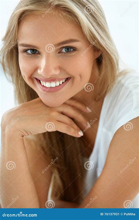 Portrait Beautiful Happy Woman With White Teeth Smiling Beauty Stock