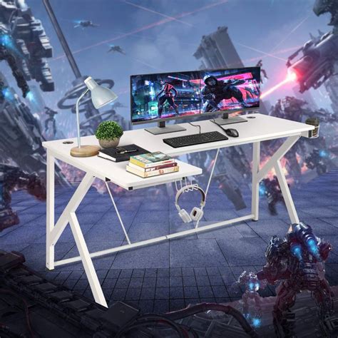 61 White L Shaped Desk Large Ergonomic Corner Gaming