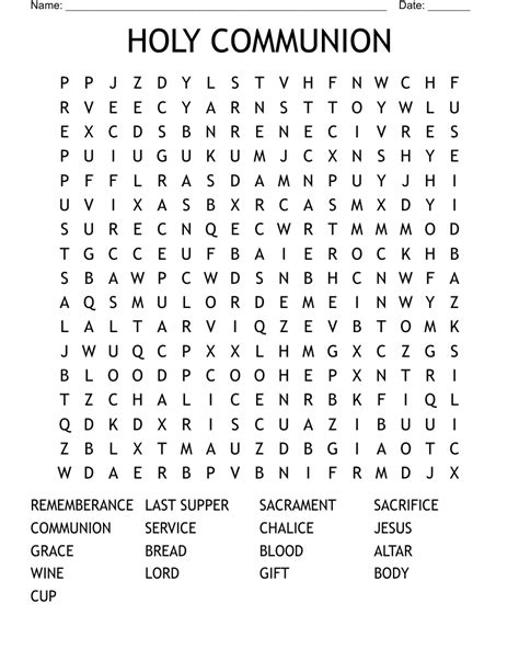 Holy Communion Word Search Printable
